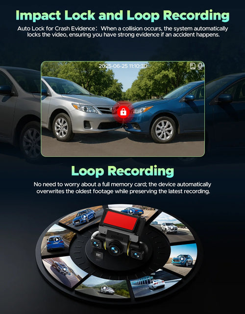 Load image into Gallery viewer, 4 Channel Dash Cam Front and Rear inside with 24H Parking Monitor, 360 Degree View 5G Wifi Dash Camera, IR Night Vision Dashcam, G-Sensor, Free 128GB Card &amp; Hardwire Kit
