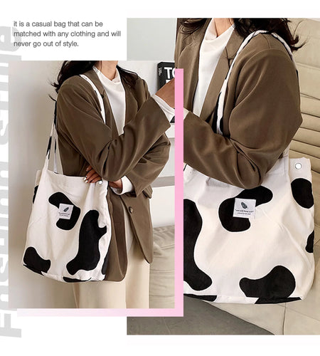 Women’S Corduroy Canvas Cow Tote Shoulder Purse