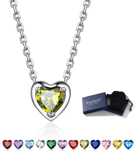 Silver Necklace 925 Sterling Silver Birthstone Love Heart Necklace Gifts for Women
