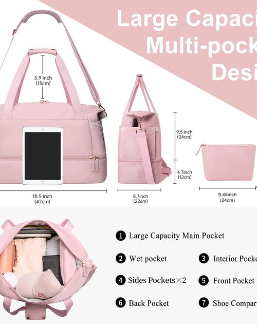 Load image into Gallery viewer, Travel Duffel Bag for Women Gym Bag with USB Charging Port Large Weekender Overnight Bag Yoga Duffle Bags with Wet Pocket and Shoes Compartment, Pink
