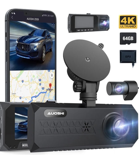 3 Channel Dash Cam Front and Rear, 4K/2.5K + 1080P Premium Car Camera for Cars with Wi-Fi GPS, Night Vision, 3.16" IPS Touchscreen, 24H Parking Mode, WDR, Type-C, 64GB SD Card Included