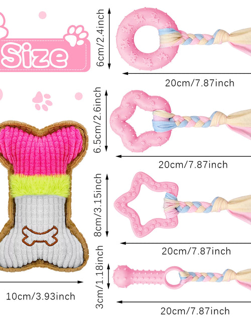 Load image into Gallery viewer, 5 Pack Puppy Chew Toys for Teething Small Dogs, Pink Rubber Puppy Teething Toys Plush Squeaky Dog Toys for Cleaning Teeth Interactive Pet Doggy Bone Toys
