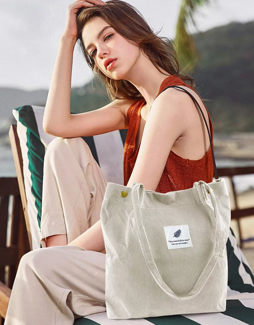 Load image into Gallery viewer, Corduroy Tote Bag Large for Women Girl Lady Canvas Shoulder Cord Purse and Handbags with Inner Pocket (Beige)
