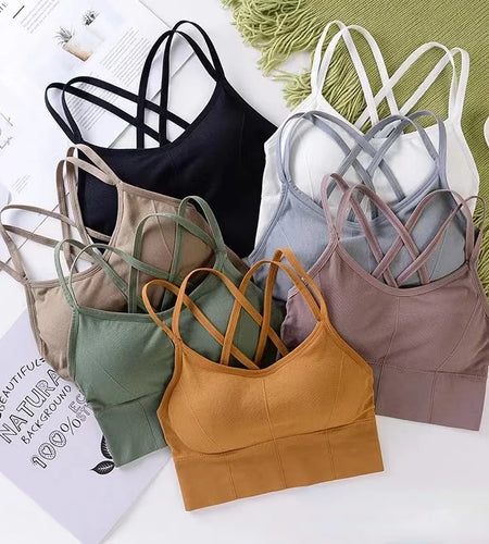 Sexy Women Tops Back Cross Strap Tank Top Push up Running Sports Bra Breathable Soft Fitness Beauty Solid Color Yoga Bra