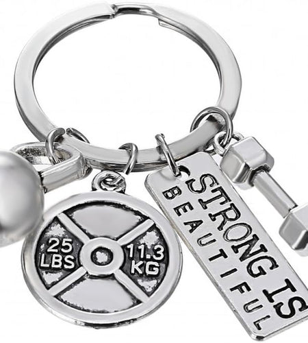 Stainless Steel Fitness Gym Charm Keychains Quotes Weight Plate Dumbbell Kettlebell Charmskeyring