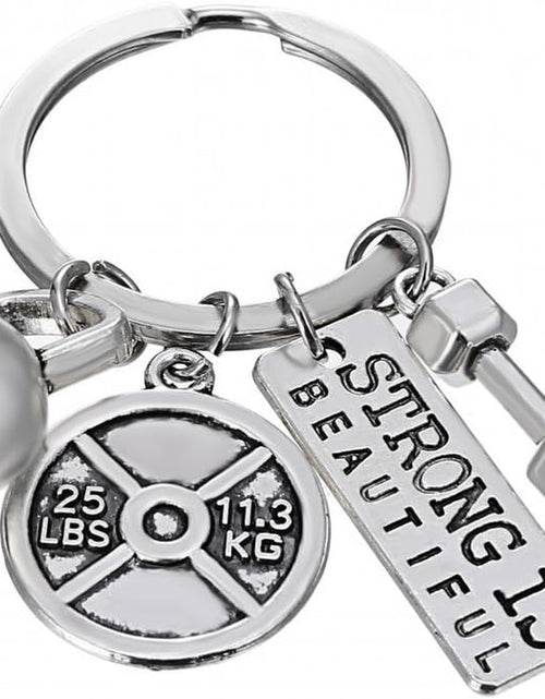 Load image into Gallery viewer, Stainless Steel Fitness Gym Charm Keychains Quotes Weight Plate Dumbbell Kettlebell Charmskeyring
