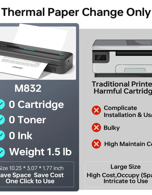 Load image into Gallery viewer, M832 Portable Printer A4 BT Printer for Travel 300Dpi Wireless Inkless Thermal Printer Use in Ios Android Phone Laptop
