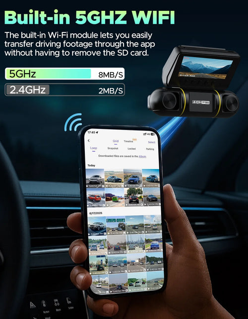 Load image into Gallery viewer, 4 Channel Dash Cam Front and Rear inside with 24H Parking Monitor, 360 Degree View 5G Wifi Dash Camera, IR Night Vision Dashcam, G-Sensor, Free 128GB Card &amp; Hardwire Kit
