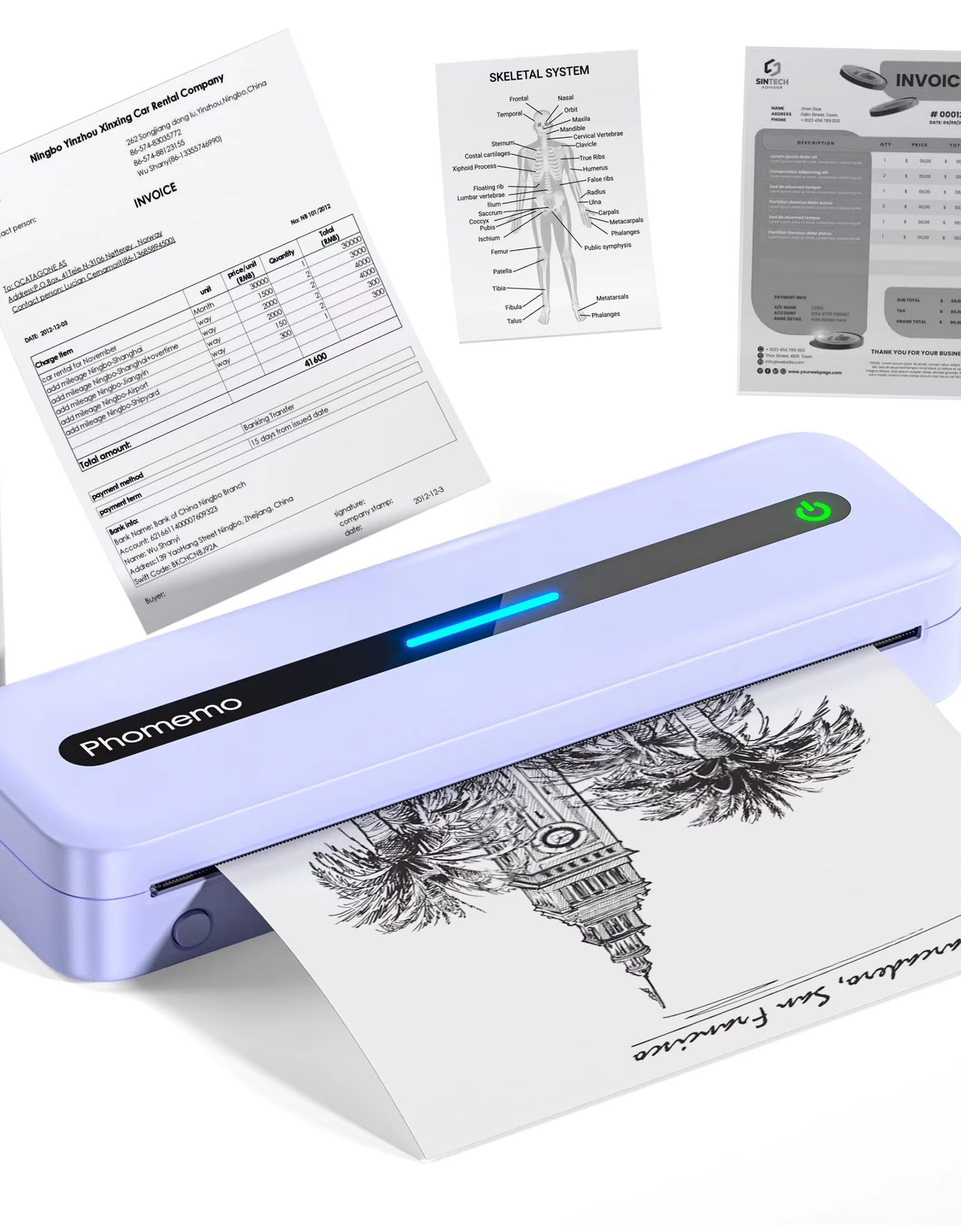 M832 Portable Printer A4 BT Printer for Travel 300Dpi Wireless Inkless Thermal Printer Use in Ios Android Phone Laptop