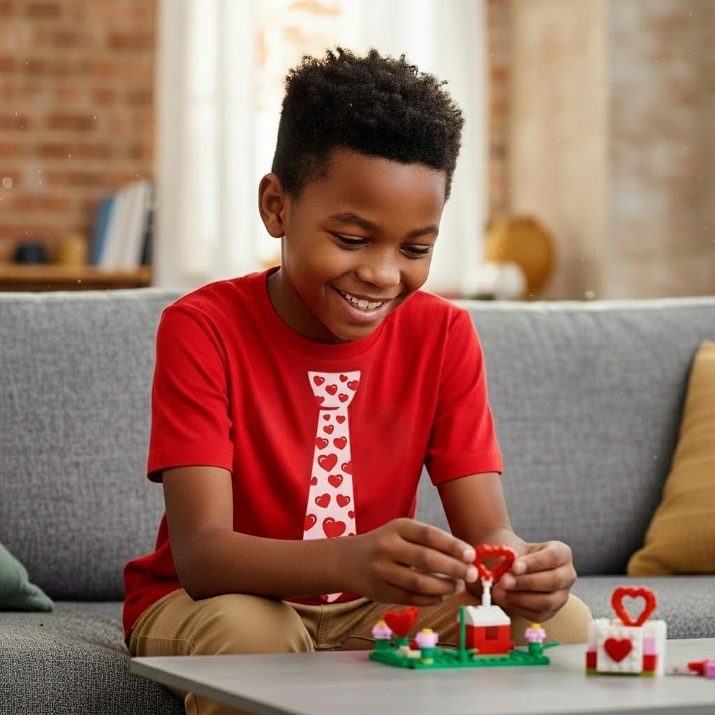 Red Hearts Tie for Valentine'S Day Love Youth Kids T-Shirt