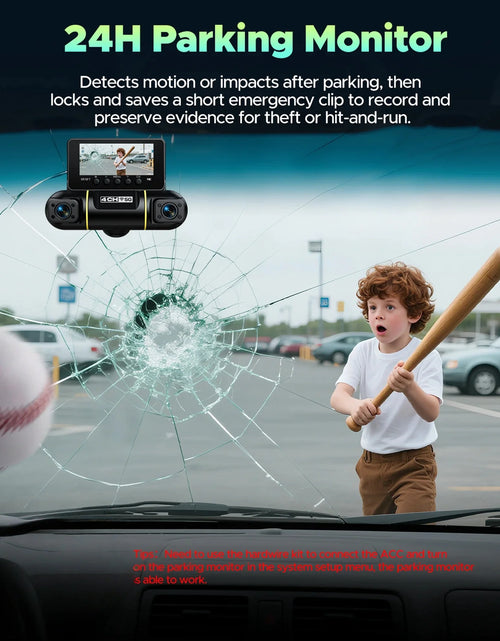 Load image into Gallery viewer, 4 Channel Dash Cam Front and Rear inside with 24H Parking Monitor, 360 Degree View 5G Wifi Dash Camera, IR Night Vision Dashcam, G-Sensor, Free 128GB Card &amp; Hardwire Kit
