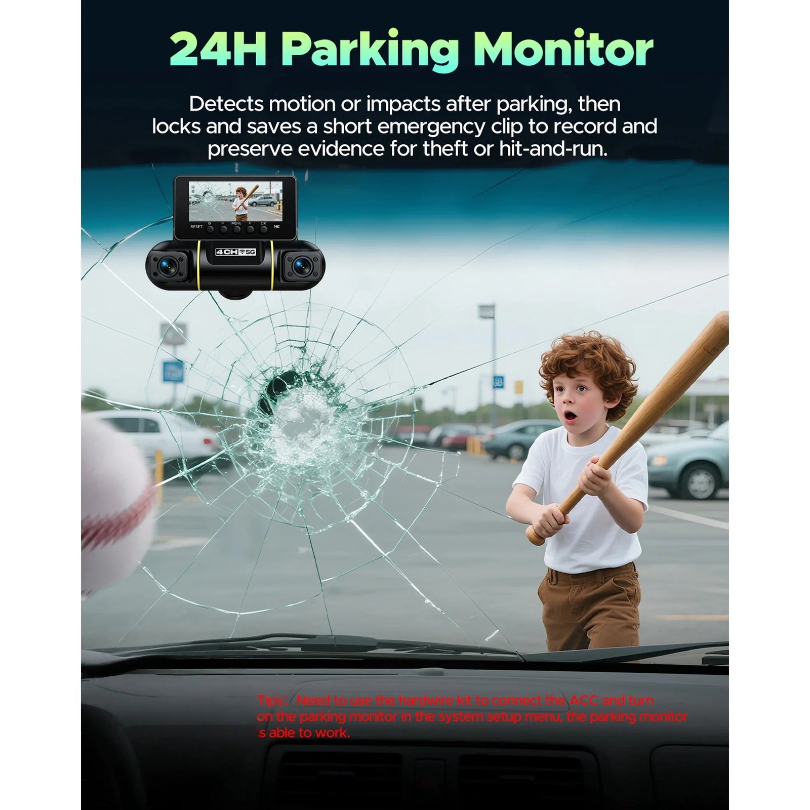 4 Channel Dash Cam Front and Rear inside with 24H Parking Monitor, 360 Degree View 5G Wifi Dash Camera, IR Night Vision Dashcam, G-Sensor, Free 128GB Card & Hardwire Kit