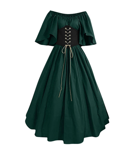 Womens Renaissance Faire Dresses Medieval Irish Traditional plus Size Dresses Ruffle over Dress Corset Retro Cosplay Gown