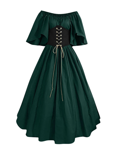 Load image into Gallery viewer, Womens Renaissance Faire Dresses Medieval Irish Traditional plus Size Dresses Ruffle over Dress Corset Retro Cosplay Gown
