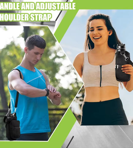 Magnetic Water Bottle Holder Gym Water Bottle Carrier Bag W/ Phone Pocket Handle Shoulder Strap 6 Built-In Magnets Water Bottle