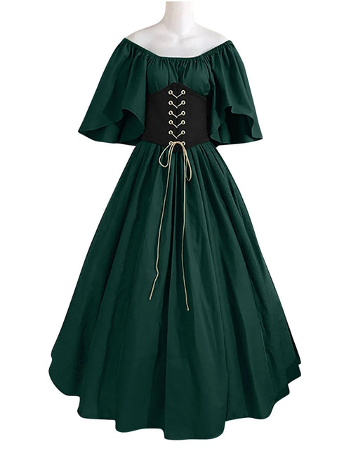 Load image into Gallery viewer, Womens Renaissance Faire Dresses Medieval Irish Traditional plus Size Dresses Ruffle over Dress Corset Retro Cosplay Gown
