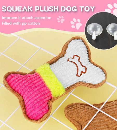 5 Pack Puppy Chew Toys for Teething Small Dogs, Pink Rubber Puppy Teething Toys Plush Squeaky Dog Toys for Cleaning Teeth Interactive Pet Doggy Bone Toys