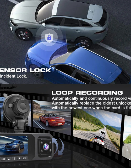 Load image into Gallery viewer, 3 Channel Dash Cam Front and Rear, 4K/2.5K + 1080P Premium Car Camera for Cars with Wi-Fi GPS, Night Vision, 3.16" IPS Touchscreen, 24H Parking Mode, WDR, Type-C, 64GB SD Card Included

