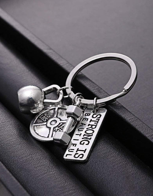 Load image into Gallery viewer, Stainless Steel Fitness Gym Charm Keychains Quotes Weight Plate Dumbbell Kettlebell Charmskeyring
