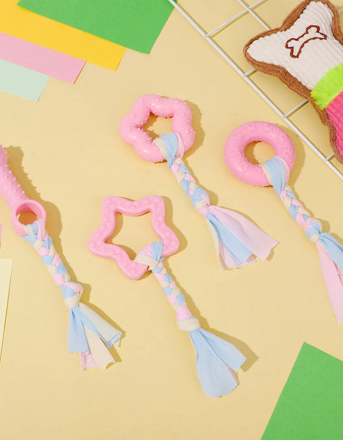 Load image into Gallery viewer, 5 Pack Puppy Chew Toys for Teething Small Dogs, Pink Rubber Puppy Teething Toys Plush Squeaky Dog Toys for Cleaning Teeth Interactive Pet Doggy Bone Toys
