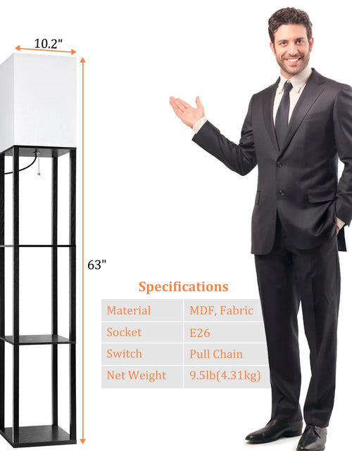Load image into Gallery viewer, 63" Shelf Floor Lamps with Shelves for Living Room Bedroom Office  Wood Modern Standing Lamps Black
