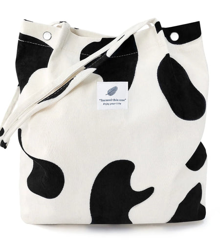 Women’S Corduroy Canvas Cow Tote Shoulder Purse