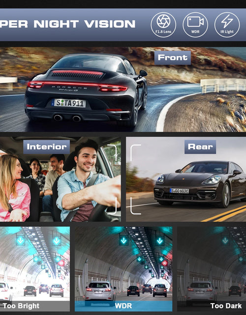 Load image into Gallery viewer, 3 Channel Dash Cam Front and Rear, 4K/2.5K + 1080P Premium Car Camera for Cars with Wi-Fi GPS, Night Vision, 3.16" IPS Touchscreen, 24H Parking Mode, WDR, Type-C, 64GB SD Card Included
