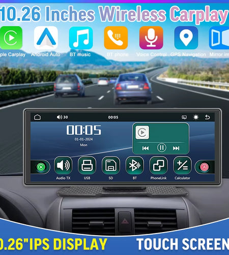 10.26-Inch Wireless Carplay Android Auto Car Portable GPS Navigation Car Display Screen Central Control Screen Radio