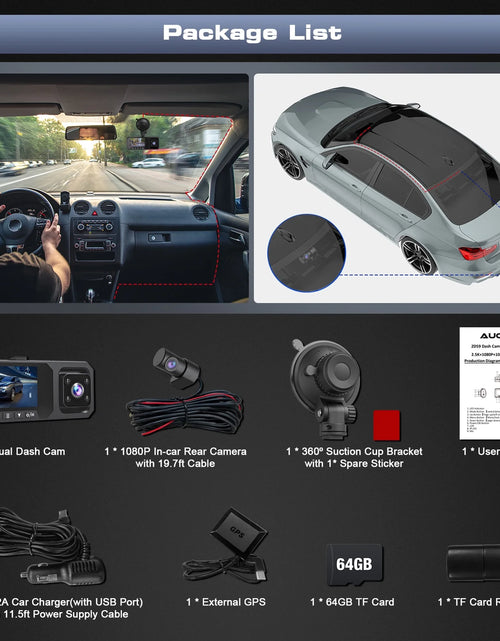 Load image into Gallery viewer, 3 Channel Dash Cam Front and Rear, 4K/2.5K + 1080P Premium Car Camera for Cars with Wi-Fi GPS, Night Vision, 3.16" IPS Touchscreen, 24H Parking Mode, WDR, Type-C, 64GB SD Card Included
