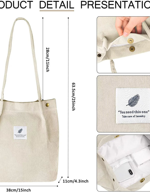 Load image into Gallery viewer, Corduroy Tote Bag Large for Women Girl Lady Canvas Shoulder Cord Purse and Handbags with Inner Pocket (Beige)
