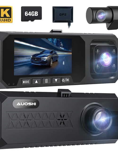 Load image into Gallery viewer, 3 Channel Dash Cam Front and Rear, 4K/2.5K + 1080P Premium Car Camera for Cars with Wi-Fi GPS, Night Vision, 3.16" IPS Touchscreen, 24H Parking Mode, WDR, Type-C, 64GB SD Card Included
