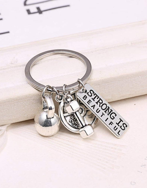 Load image into Gallery viewer, Stainless Steel Fitness Gym Charm Keychains Quotes Weight Plate Dumbbell Kettlebell Charmskeyring
