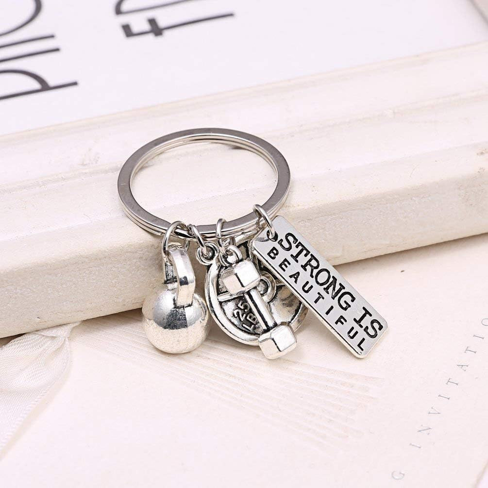 Stainless Steel Fitness Gym Charm Keychains Quotes Weight Plate Dumbbell Kettlebell Charmskeyring