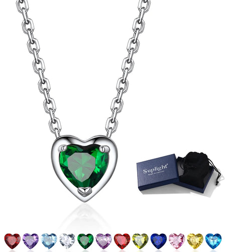 Silver Necklace 925 Sterling Silver Birthstone Love Heart Necklace Mother'S Day Gifts for Mom