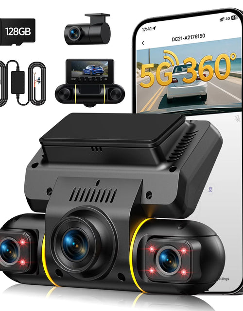 Load image into Gallery viewer, 4 Channel Dash Cam Front and Rear inside with 24H Parking Monitor, 360 Degree View 5G Wifi Dash Camera, IR Night Vision Dashcam, G-Sensor, Free 128GB Card &amp; Hardwire Kit
