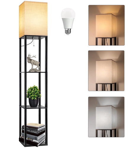 63" Shelf Floor Lamps with Shelves for Living Room Bedroom Office  Wood Modern Standing Lamps Black