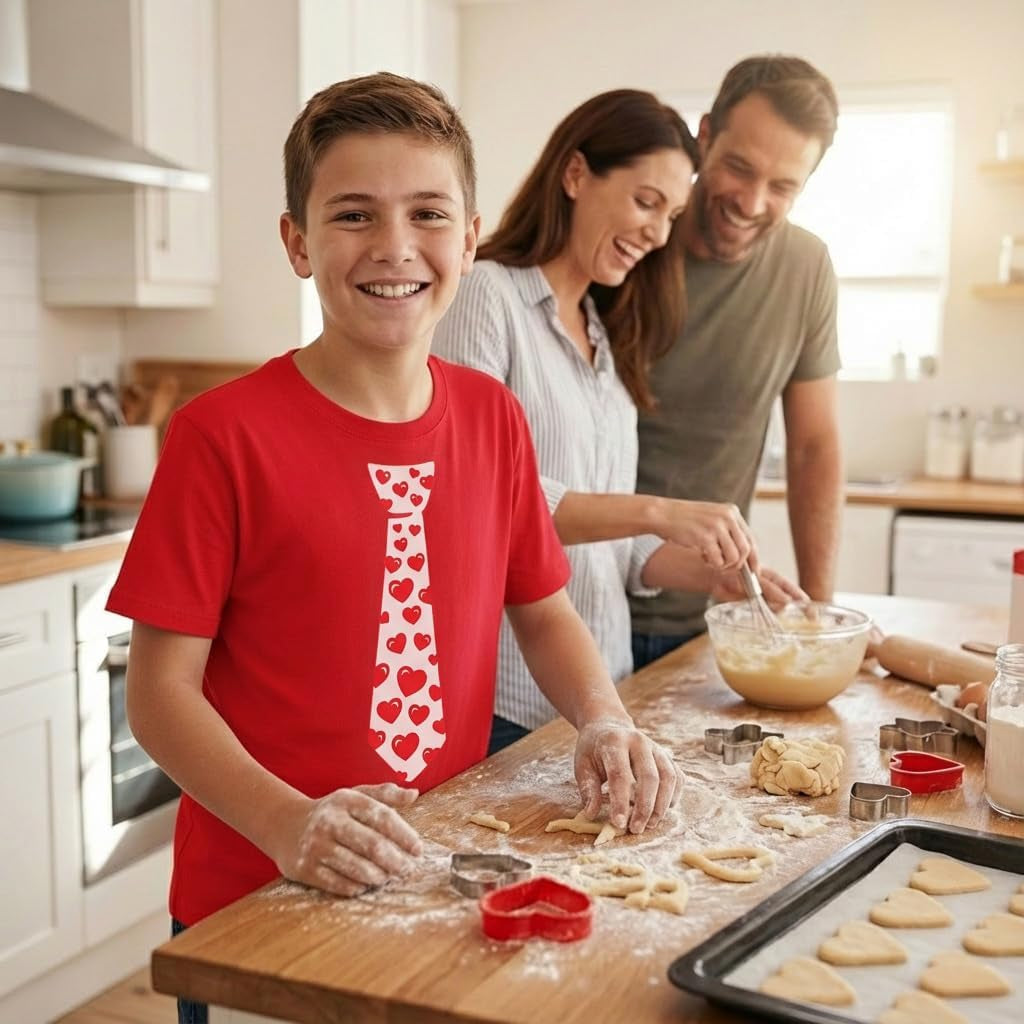 Red Hearts Tie for Valentine'S Day Love Youth Kids T-Shirt