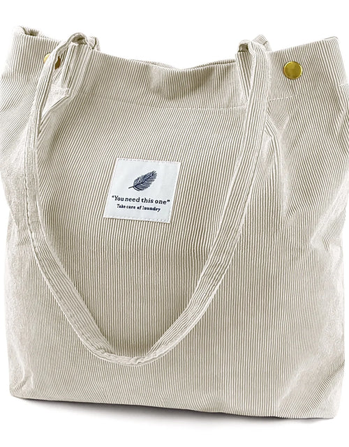 Load image into Gallery viewer, Corduroy Tote Bag Large for Women Girl Lady Canvas Shoulder Cord Purse and Handbags with Inner Pocket (Beige)

