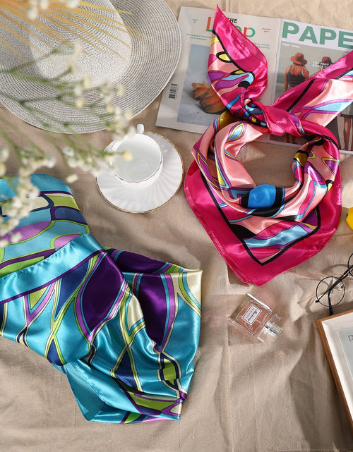 Load image into Gallery viewer, 35” Large Satin Square Head Scarf - 2Pcs Silk Floral Head Scarves Women Hair Scarves Hair Bandanas
