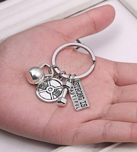 Stainless Steel Fitness Gym Charm Keychains Quotes Weight Plate Dumbbell Kettlebell Charmskeyring