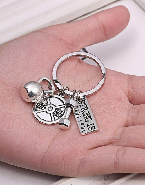 Load image into Gallery viewer, Stainless Steel Fitness Gym Charm Keychains Quotes Weight Plate Dumbbell Kettlebell Charmskeyring
