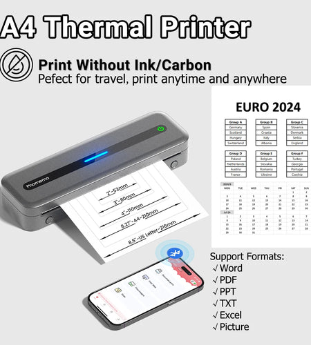 M832 Portable Printer A4 BT Printer for Travel 300Dpi Wireless Inkless Thermal Printer Use in Ios Android Phone Laptop