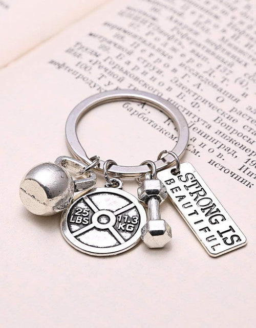 Load image into Gallery viewer, Stainless Steel Fitness Gym Charm Keychains Quotes Weight Plate Dumbbell Kettlebell Charmskeyring
