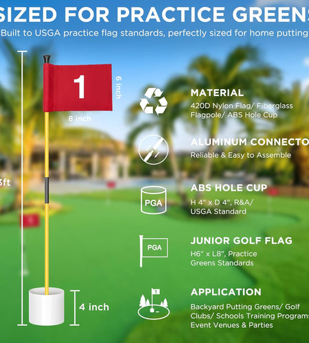 Golf Flagstick Mini, Putting Green Flag for Yard, All 3 Feet, Double-Sided Numbered Golf Flags, Golf Pin Flag Hole Cup Set, Portable 2-Section Design, Gifts Idea